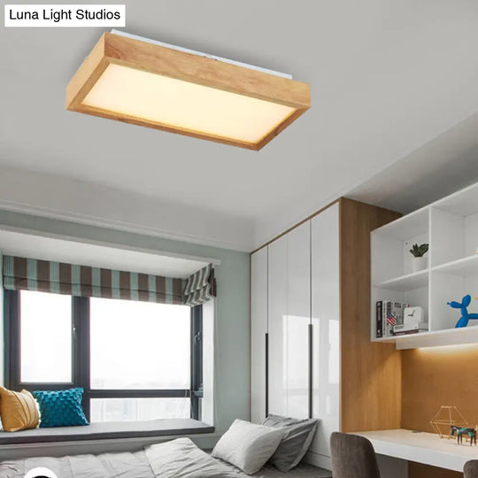 Minimalist Wood Ceiling Mounted Light With Acrylic Diffuser - Beige Rectangle Shape 1/4 Lights