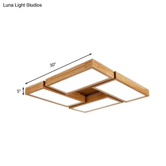 Minimalist Wood Ceiling Mounted Light With Acrylic Diffuser - Beige Rectangle Shape 1/4 Lights