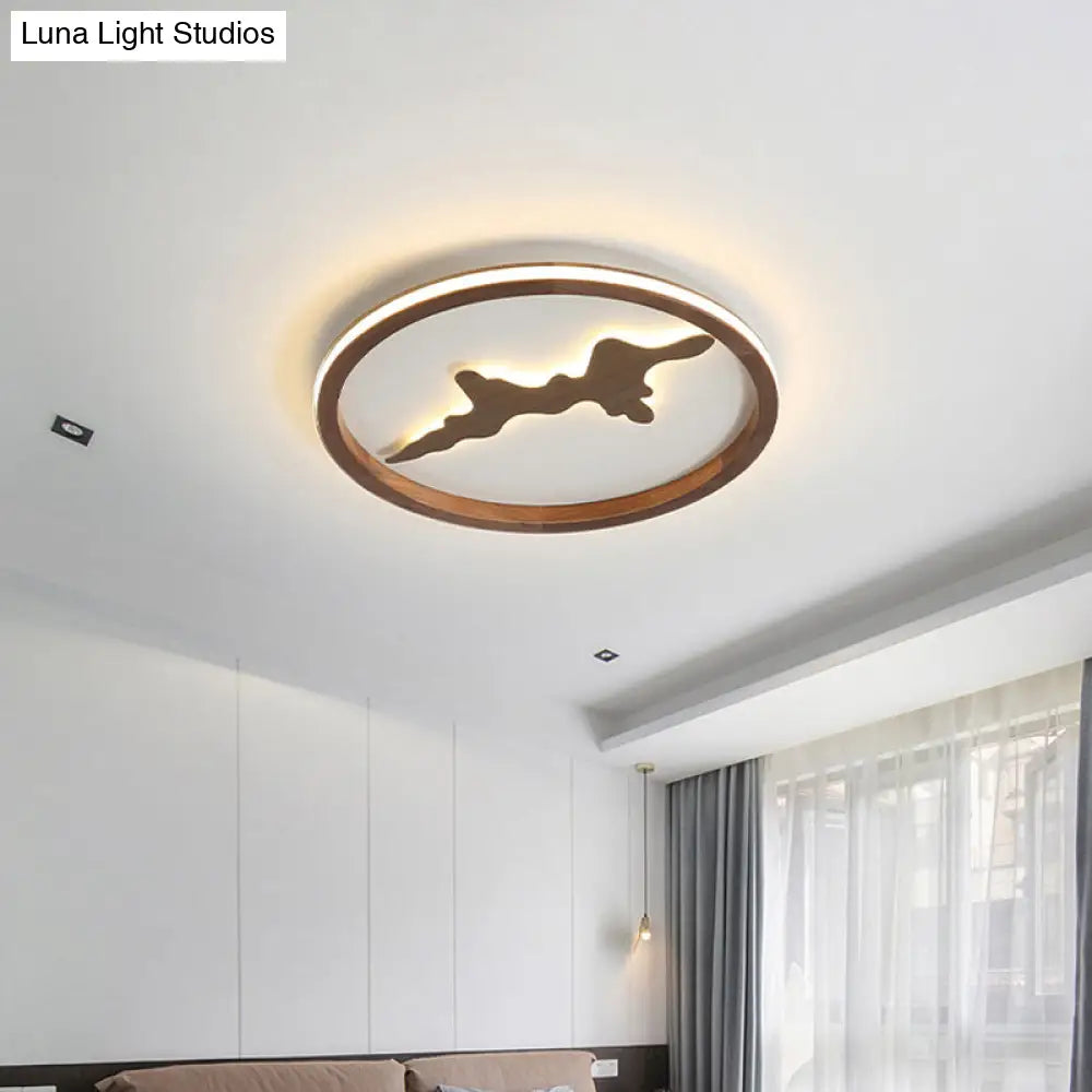 Minimalist Wood Circle Ceiling Light Dark Brown/Light Brown Led Flush Fixture - 17’/21’/25’ Wide