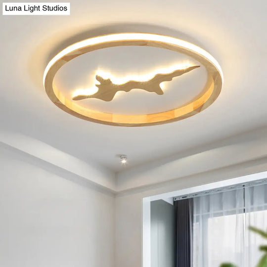 Minimalist Wood Circle Ceiling Light Dark Brown/Light Brown Led Flush Fixture - 17/21/25 Wide