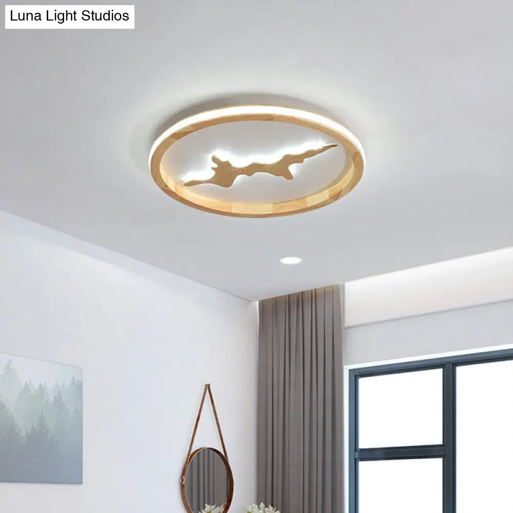 Minimalist Wood Circle Ceiling Light Dark Brown/Light Brown Led Flush Fixture - 17/21/25 Wide