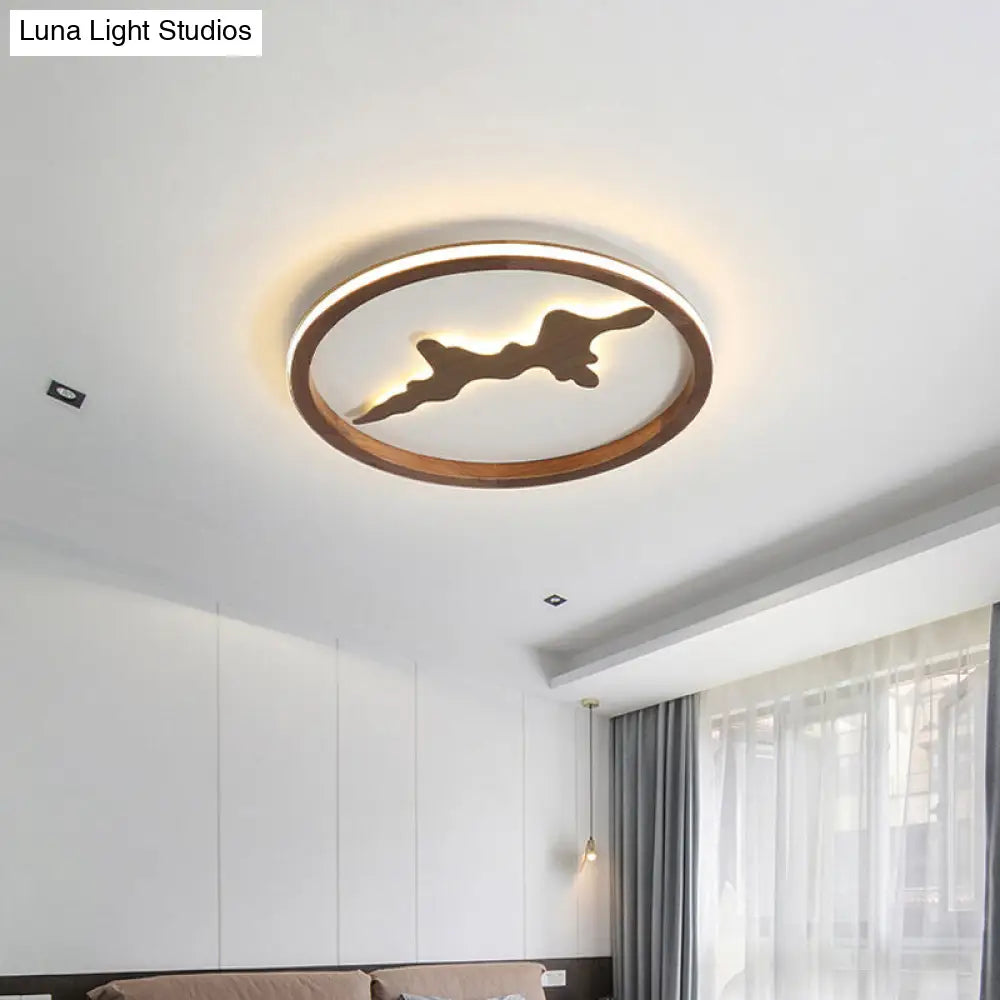 Minimalist Wood Circle Ceiling Light Dark Brown/Light Brown Led Flush Fixture - 17/21/25 Wide