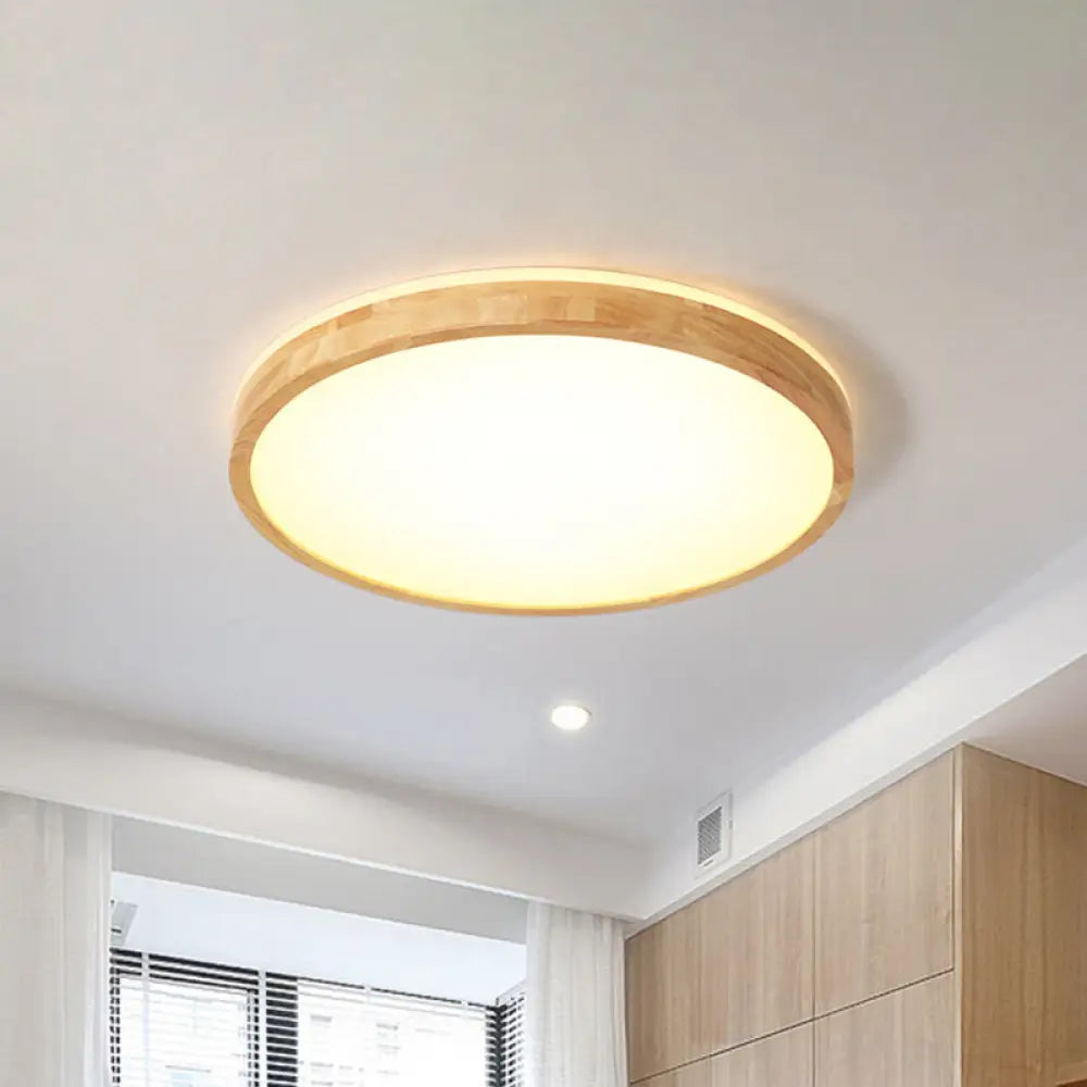 Minimalist Wood Circular Flush Mount Ceiling Light Fixture - Led With Beige Shade 12’/15’/19’