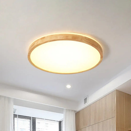 Minimalist Wood Circular Flush Mount Ceiling Light Fixture - Led With Beige Shade 12’/15’/19’