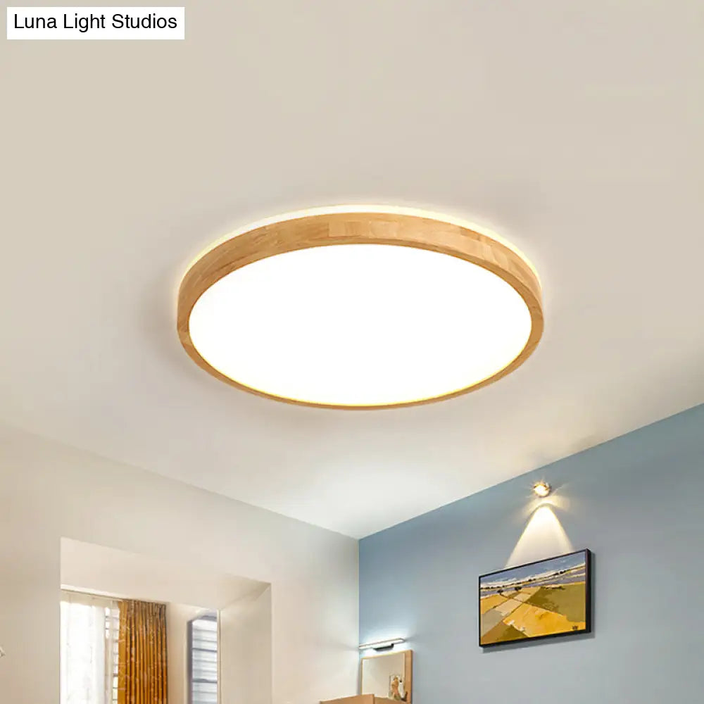 Minimalist Wood Circular Flush Mount Ceiling Light Fixture - Led With Beige Shade 12’/15’/19’ Width