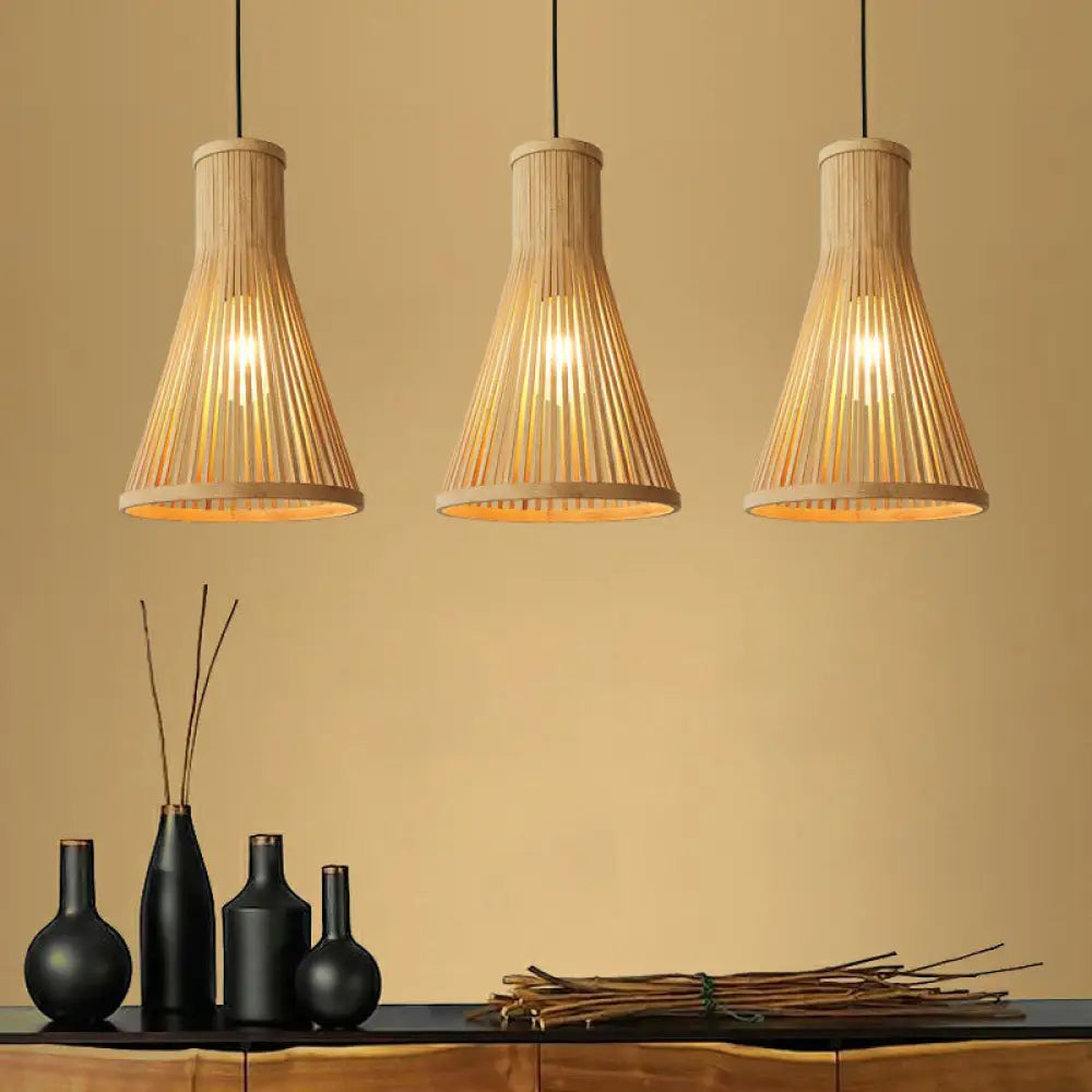 Minimalist Wood Cone Pendant Light For Tea Room Ceiling With Bamboo Shade