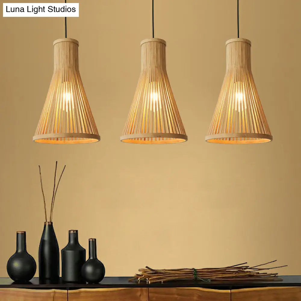 Minimalist Wood Drop Pendant Ceiling Light With Bamboo Cone Shade