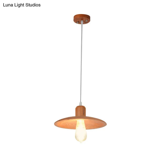 Down Lighting Wood Disk Pendant Lamp For Dining Room - Minimalist 1 Light Beige/Orange Red