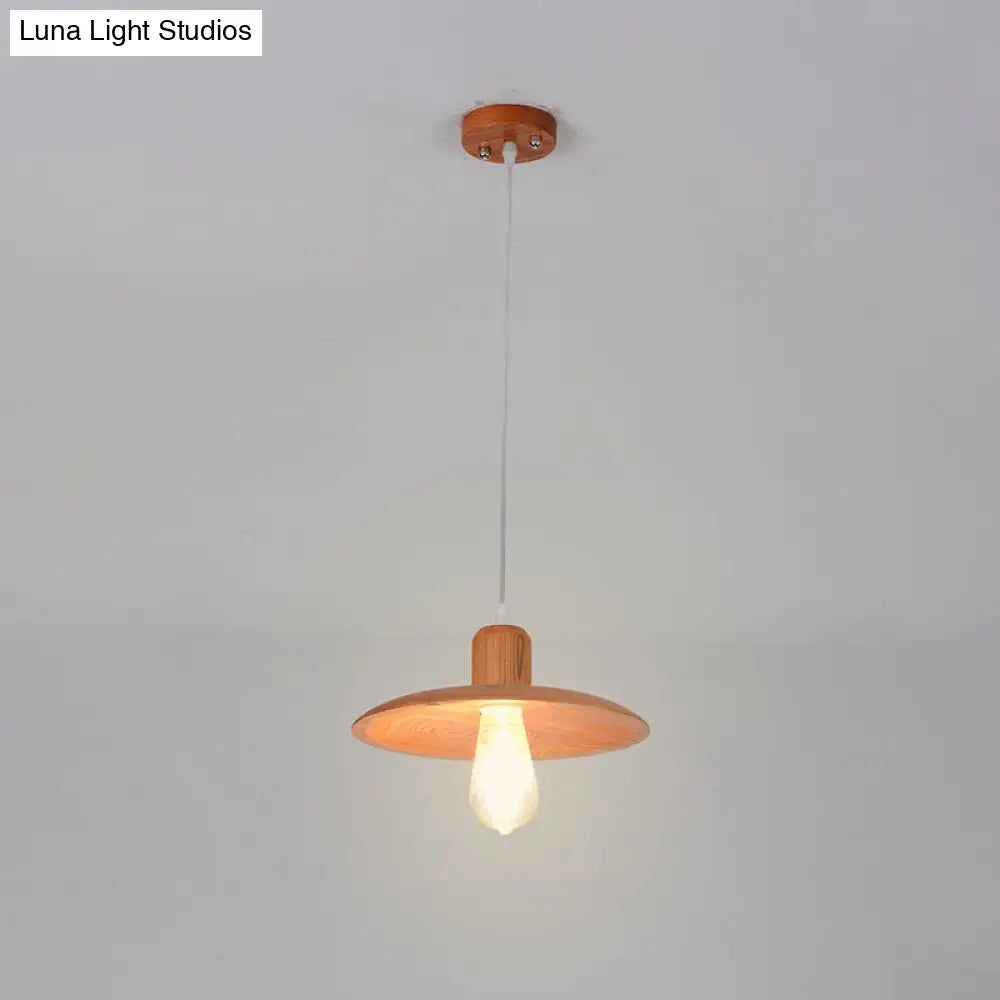 Minimalist Wood Disc Downlight Pendant Lamp - 1 Light Beige/Orange Red For Dining Room