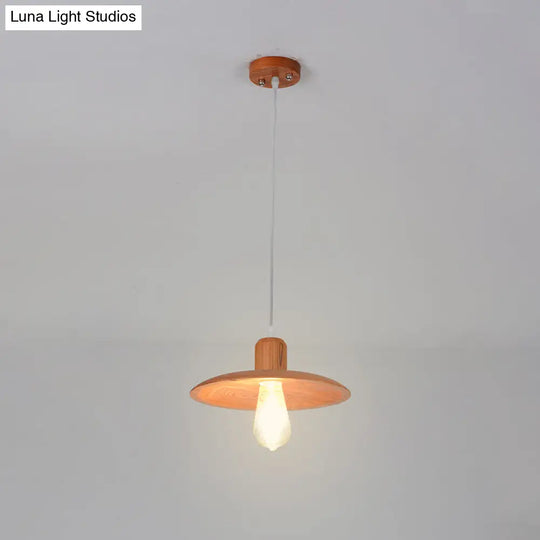 Minimalist Wood Disc Downlight Pendant Lamp - 1 Light Beige/Orange Red For Dining Room