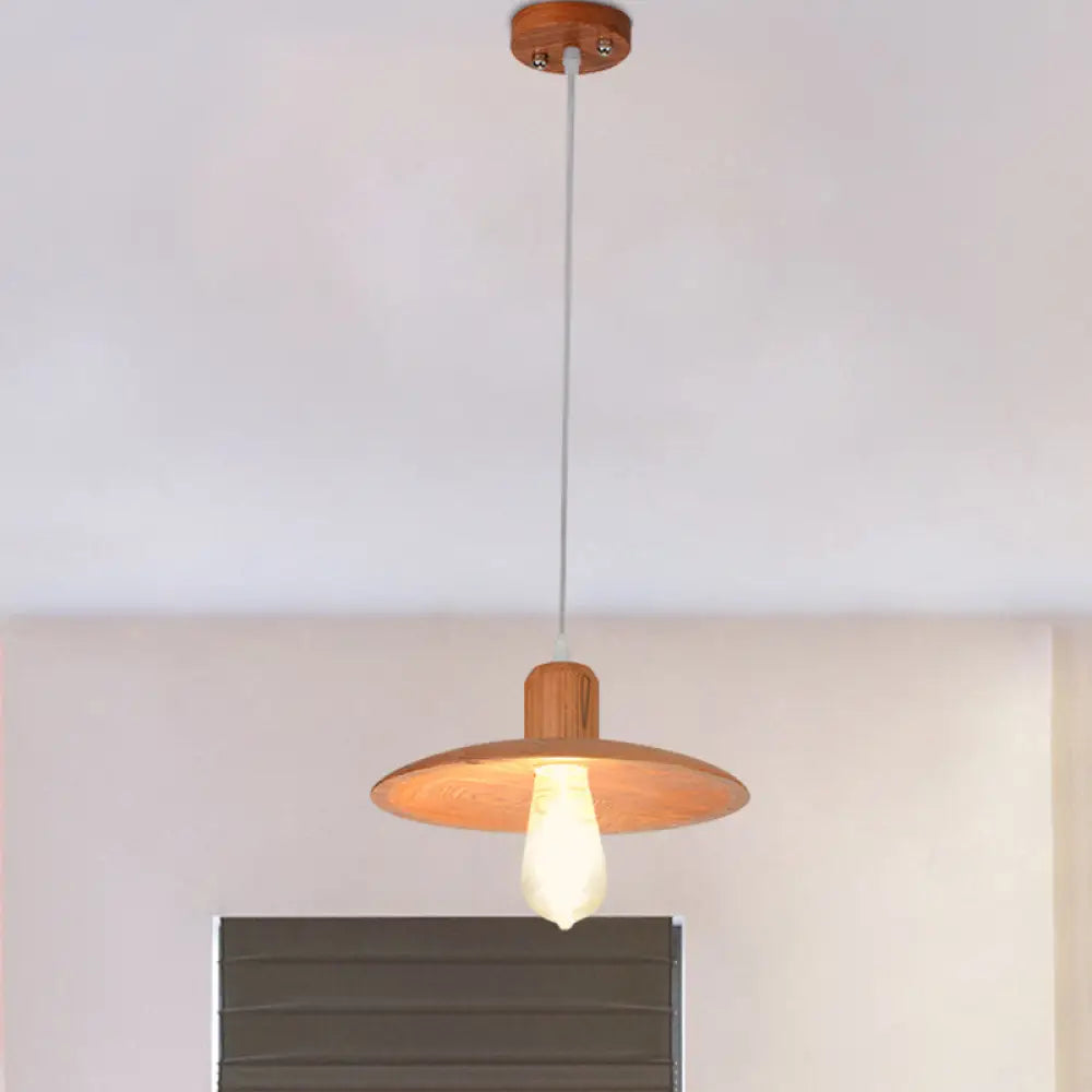 Minimalist Wood Disc Downlight Pendant Lamp - 1 Light Beige/Orange Red For Dining Room Orange