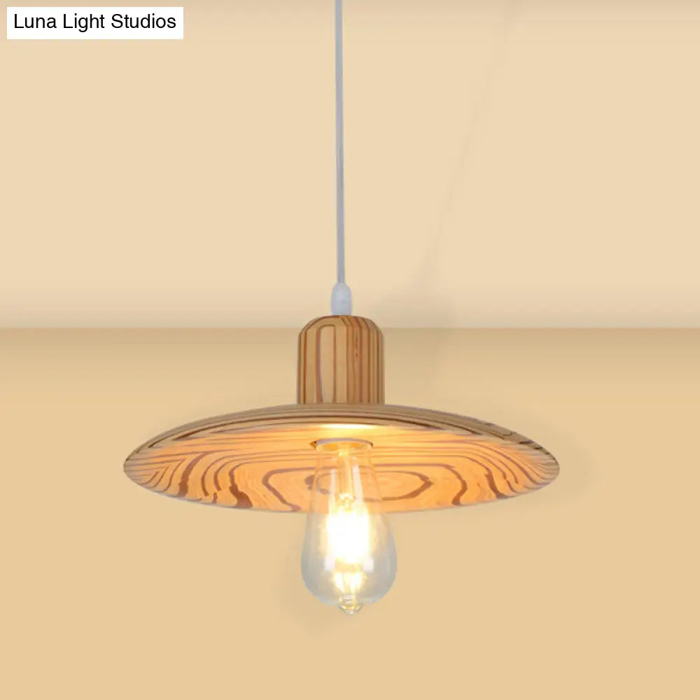 Down Lighting Wood Disk Pendant Lamp For Dining Room - Minimalist 1 Light Beige/Orange Red