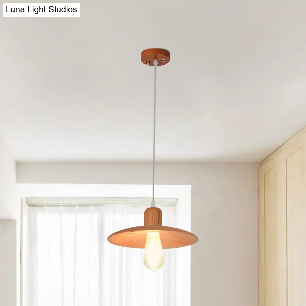 Minimalist Wood Disc Downlight Pendant Lamp - 1 Light Beige/Orange Red For Dining Room