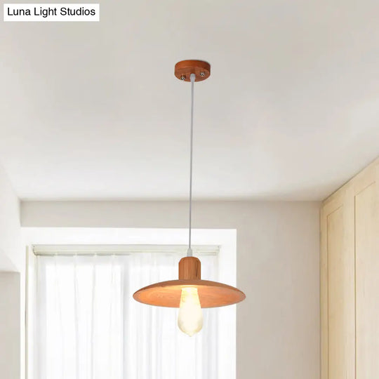 Minimalist Wood Disc Downlight Pendant Lamp - 1 Light Beige/Orange Red For Dining Room