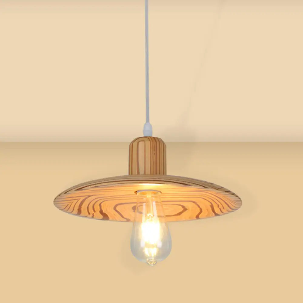 Minimalist Wood Disc Downlight Pendant Lamp - 1 Light Beige/Orange Red For Dining Room