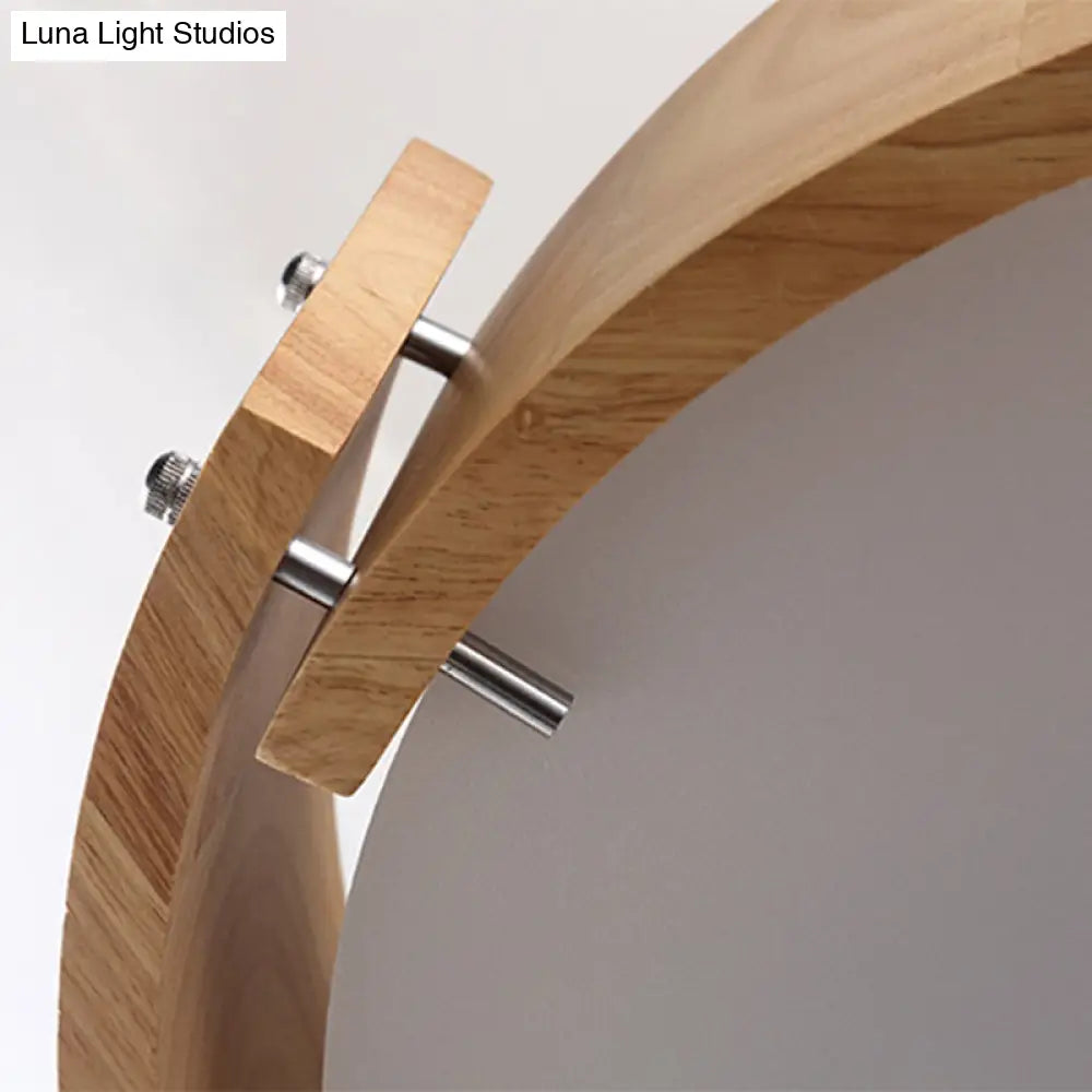 Minimalist Wood Drum Flush Mount Lighting For Bedroom - Led Fixture With Acrylic Shade