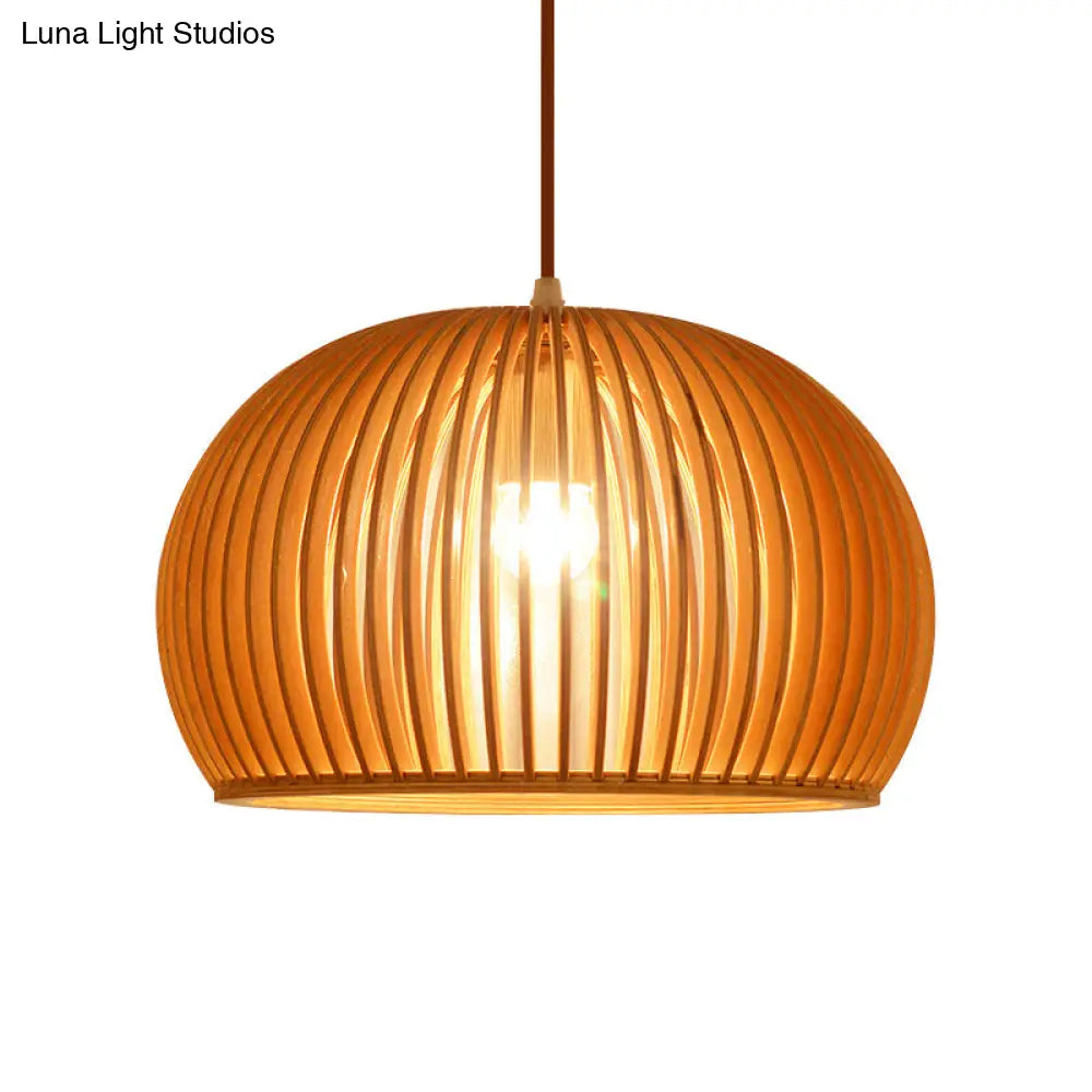 Minimalist Wood Hemisphere Pendant Ceiling Lamp Single-Bulb Beige Hang Light 14’/18’ Width