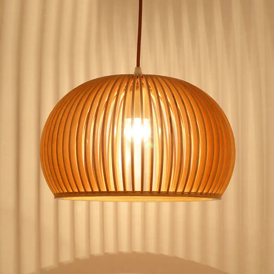 Minimalist Wood Hemisphere Pendant Ceiling Lamp Single-Bulb Beige Hang Light 14’/18’ Width / 14’
