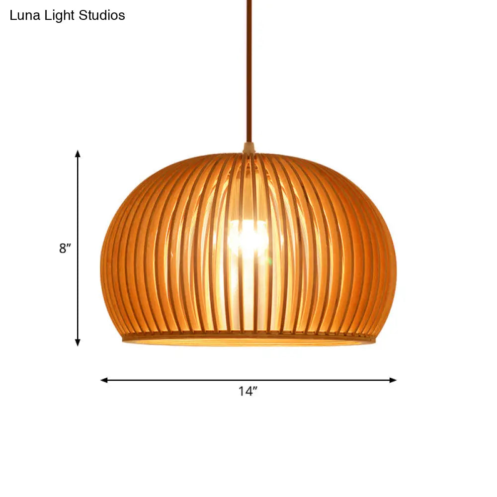 Minimalist Wood Hemisphere Pendant Ceiling Lamp Single-Bulb Beige Hang Light 14’/18’ Width