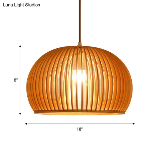 Minimalist Wood Hemisphere Pendant Ceiling Lamp Single-Bulb Beige Hang Light 14’/18’ Width