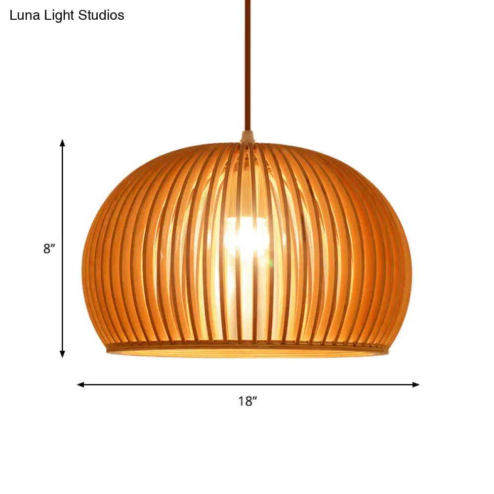 Minimalist Wood Hemisphere Pendant Ceiling Light With Single Bulb - Available In 14/18 Widths And