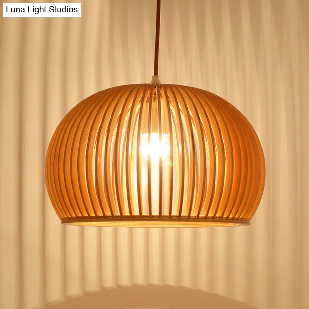 Minimalist Wood Hemisphere Pendant Ceiling Light With Single Bulb - Available In 14/18 Widths And