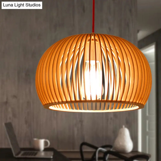 Minimalist Wood Hemisphere Pendant Ceiling Lamp Single-Bulb Beige Hang Light 14’/18’ Width