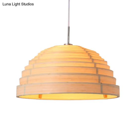 Minimalist Wood Hemispherical Pendant Light In Beige For Living Room Ceiling