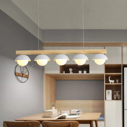 Minimalist Wood Island Pendant - Grey Dome-Shaped Hanging Light 5 /