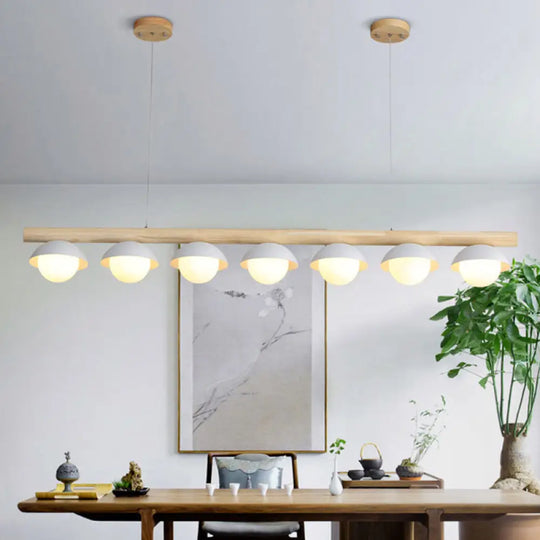 Minimalist Wood Island Pendant - Grey Dome-Shaped Hanging Light 7 /