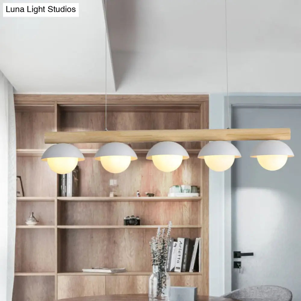 Minimalist Wood Island Pendant - Grey Dome-Shaped Hanging Light