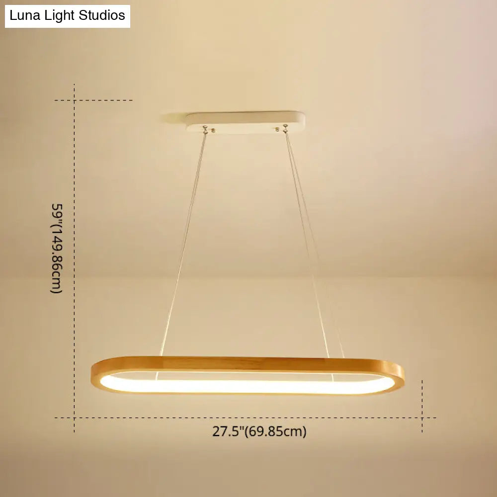 Minimalist Wood Island Pendant Led Ceiling Light - Modern Elliptic Design For Living Room