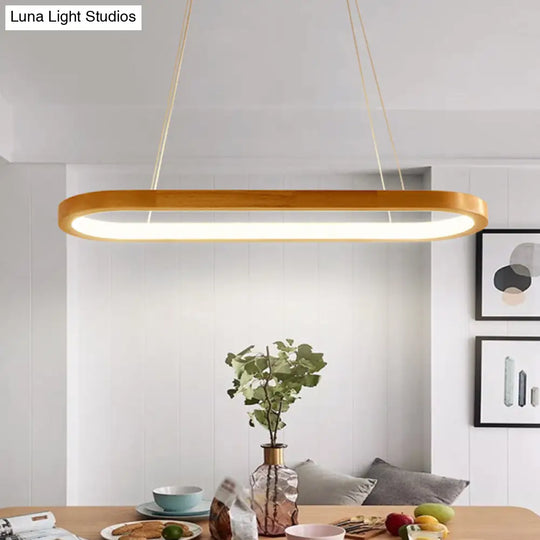 Minimalist Wood Island Pendant Led Ceiling Light - Modern Elliptic Design For Living Room