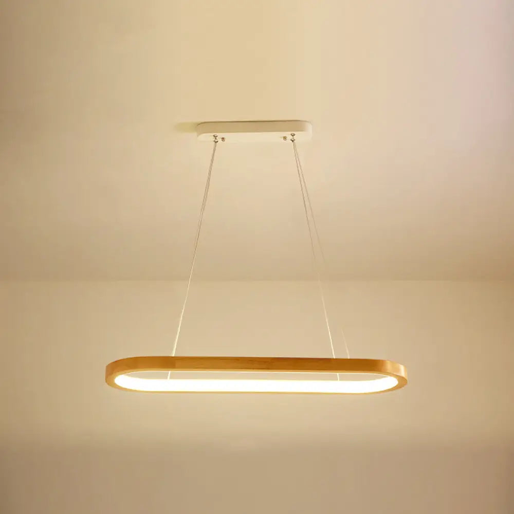 Minimalist Wood Island Pendant Led Ceiling Light - Modern Elliptic Design For Living Room / 23.5