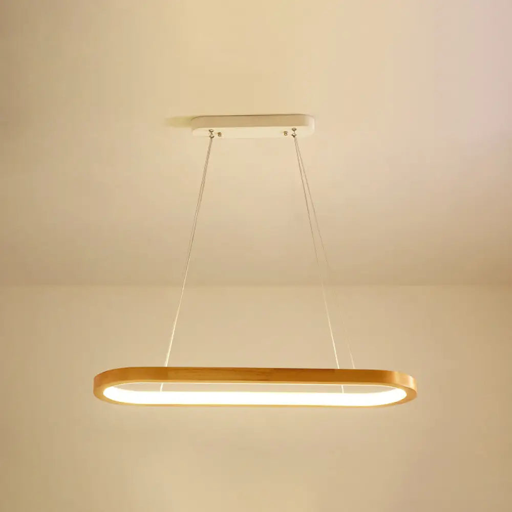 Minimalist Wood Island Pendant Led Ceiling Light - Modern Elliptic Design For Living Room / 27.5