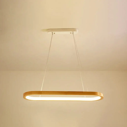 Minimalist Wood Island Pendant Led Ceiling Light - Modern Elliptic Design For Living Room / 27.5