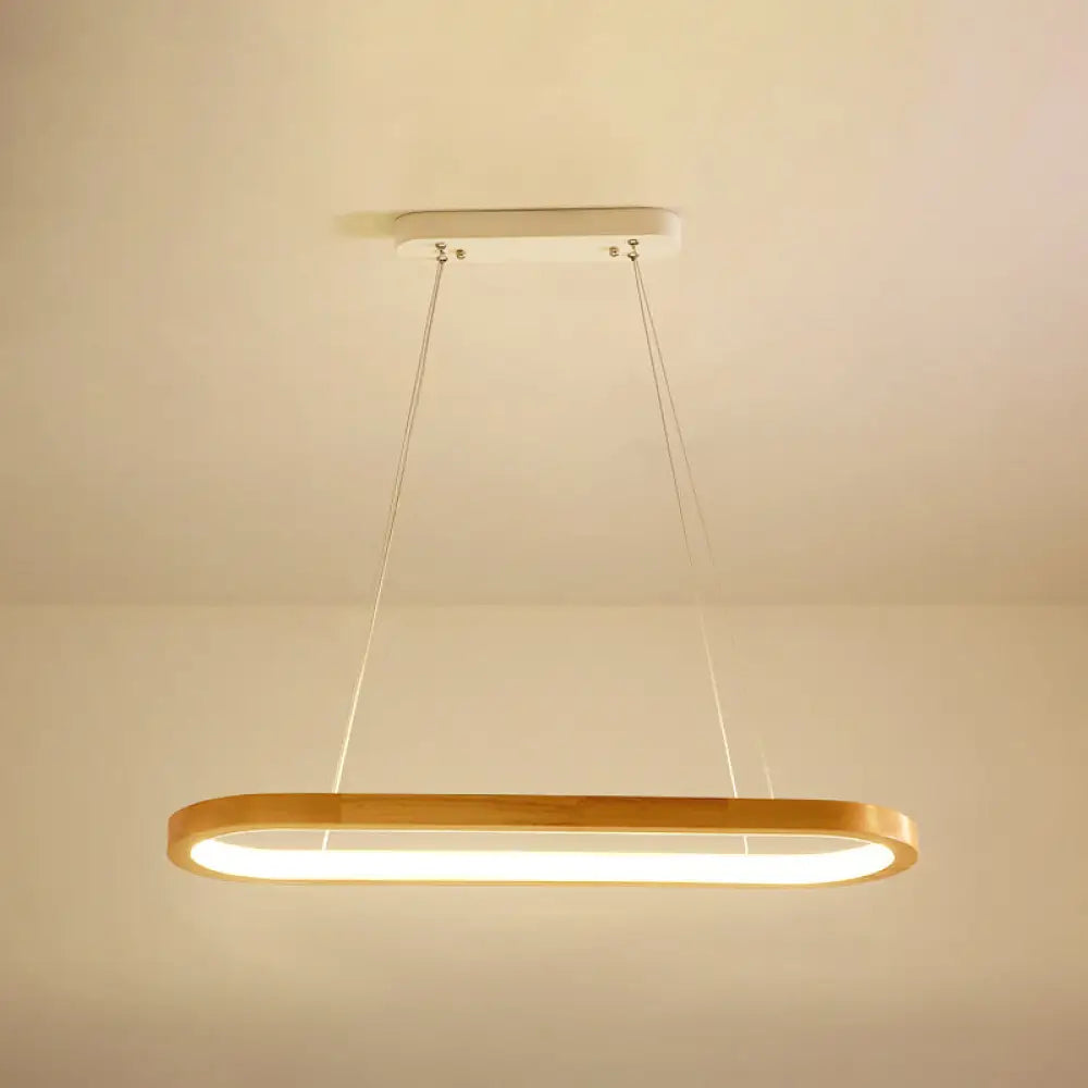 Minimalist Wood Island Pendant Led Ceiling Light - Modern Elliptic Design For Living Room / 35.5