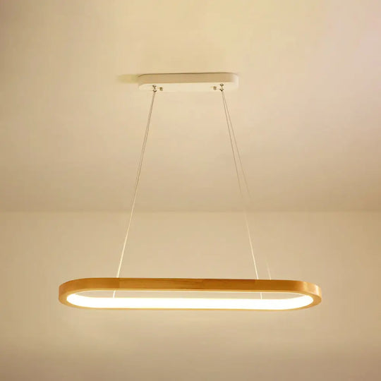 Minimalist Wood Island Pendant Led Ceiling Light - Modern Elliptic Design For Living Room / 35.5