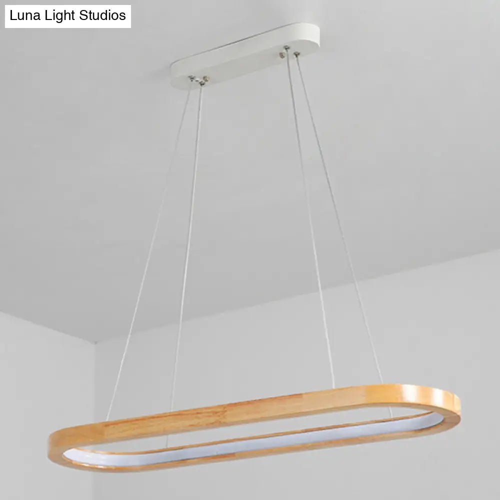 Minimalist Wood Island Pendant Led Ceiling Light - Modern Elliptic Design For Living Room