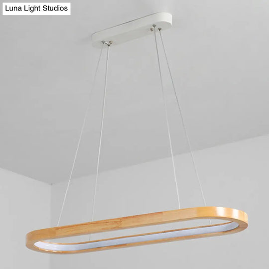 Minimalist Wood Island Pendant Led Ceiling Light - Modern Elliptic Design For Living Room