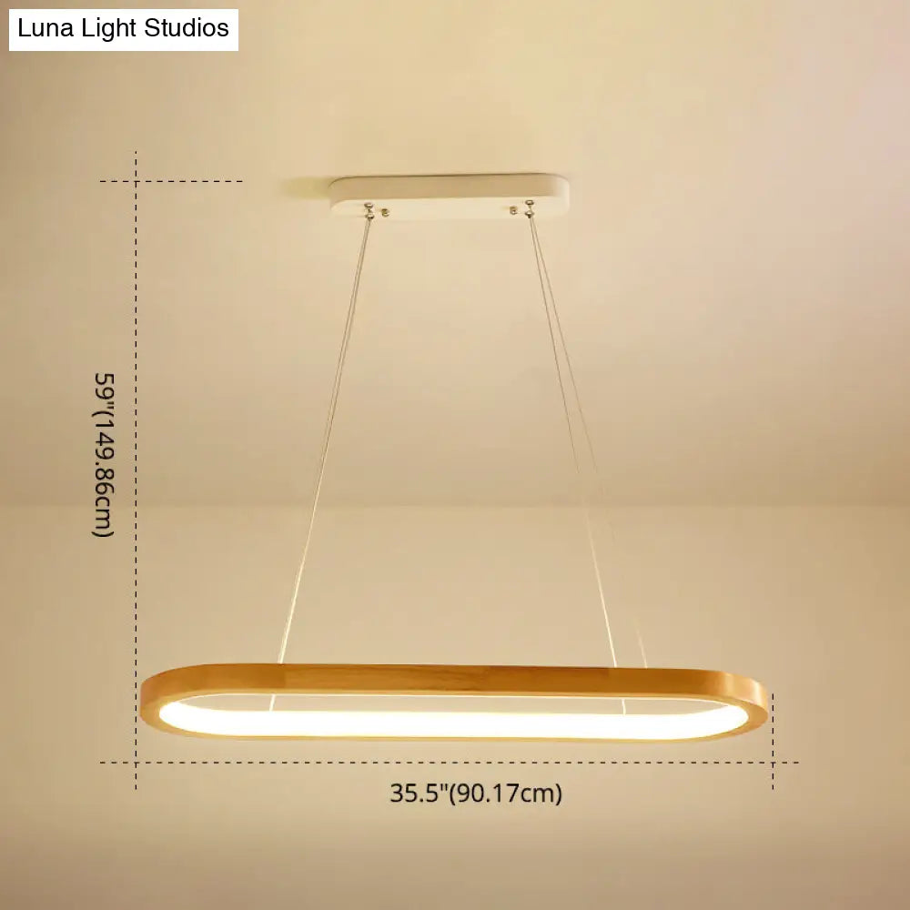 Minimalist Wood Island Pendant Led Ceiling Light - Modern Elliptic Design For Living Room