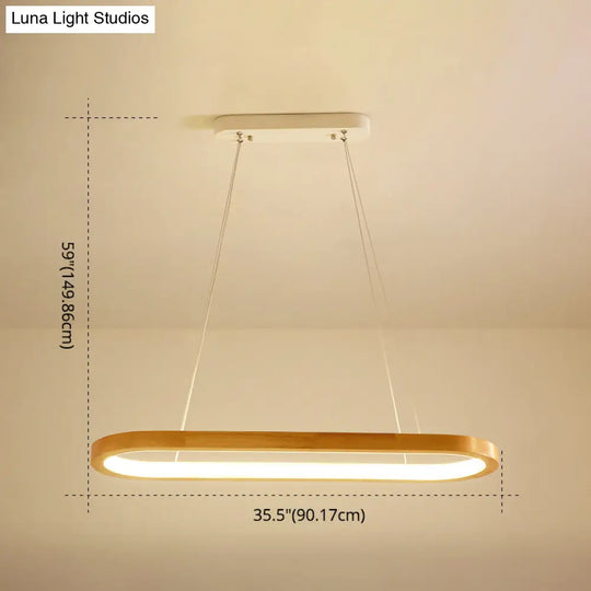 Minimalist Wood Island Pendant Led Ceiling Light - Modern Elliptic Design For Living Room