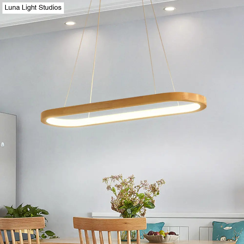 Minimalist Wood Island Pendant Led Ceiling Light - Modern Elliptic Design For Living Room