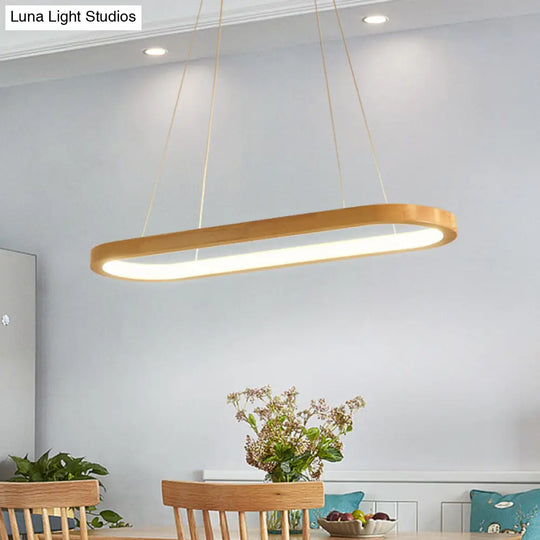 Minimalist Wood Island Pendant Led Ceiling Light - Modern Elliptic Design For Living Room