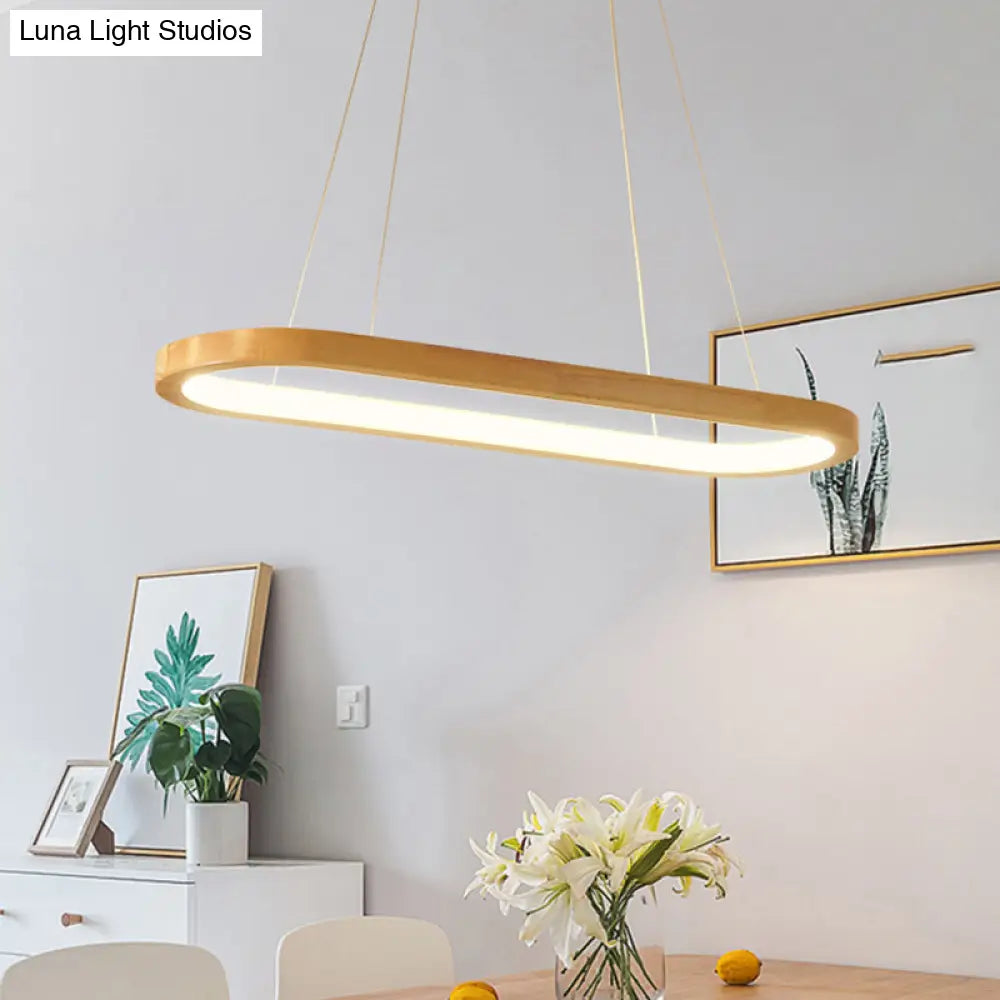 Minimalist Wood Island Pendant Led Ceiling Light - Modern Elliptic Design For Living Room