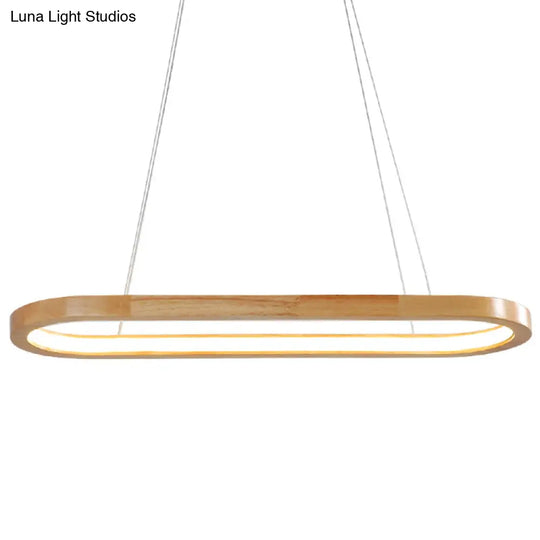 Minimalist Wood Island Pendant Led Ceiling Light - Modern Elliptic Design For Living Room