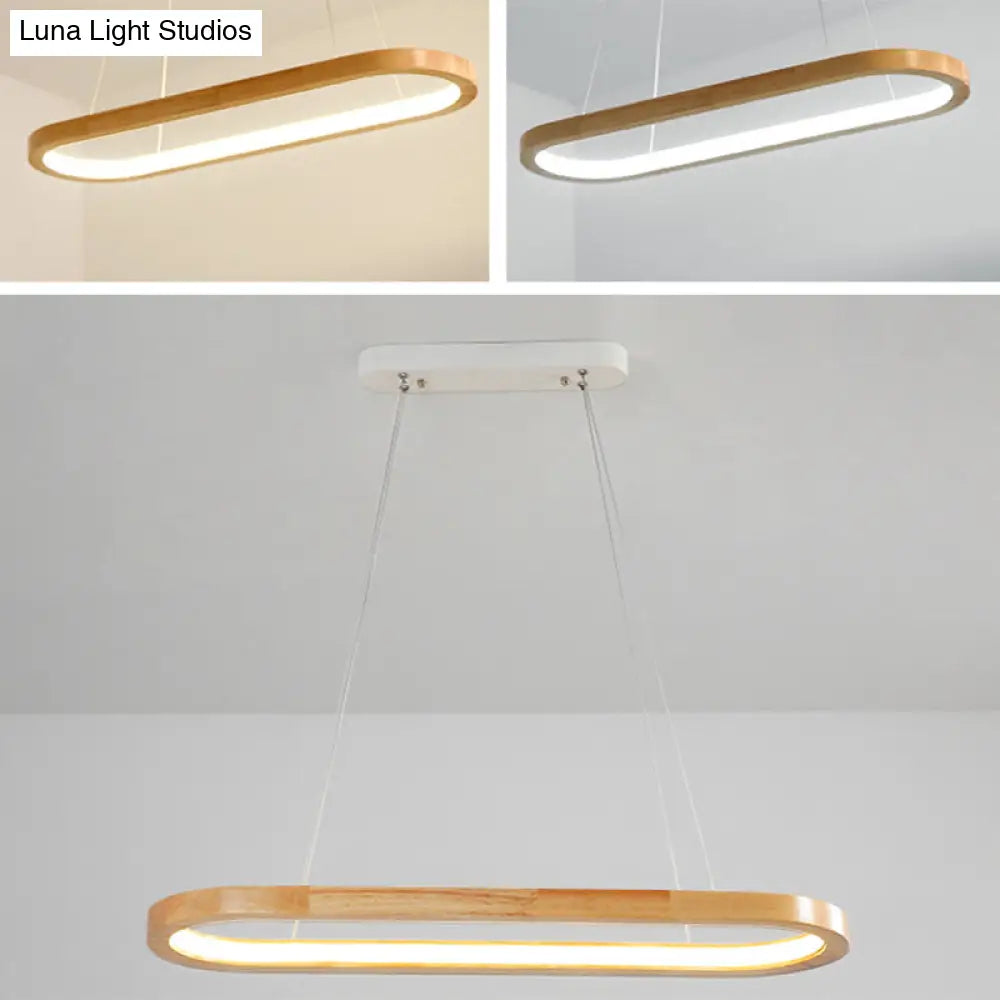 Minimalist Wood Island Pendant Led Ceiling Light - Modern Elliptic Design For Living Room