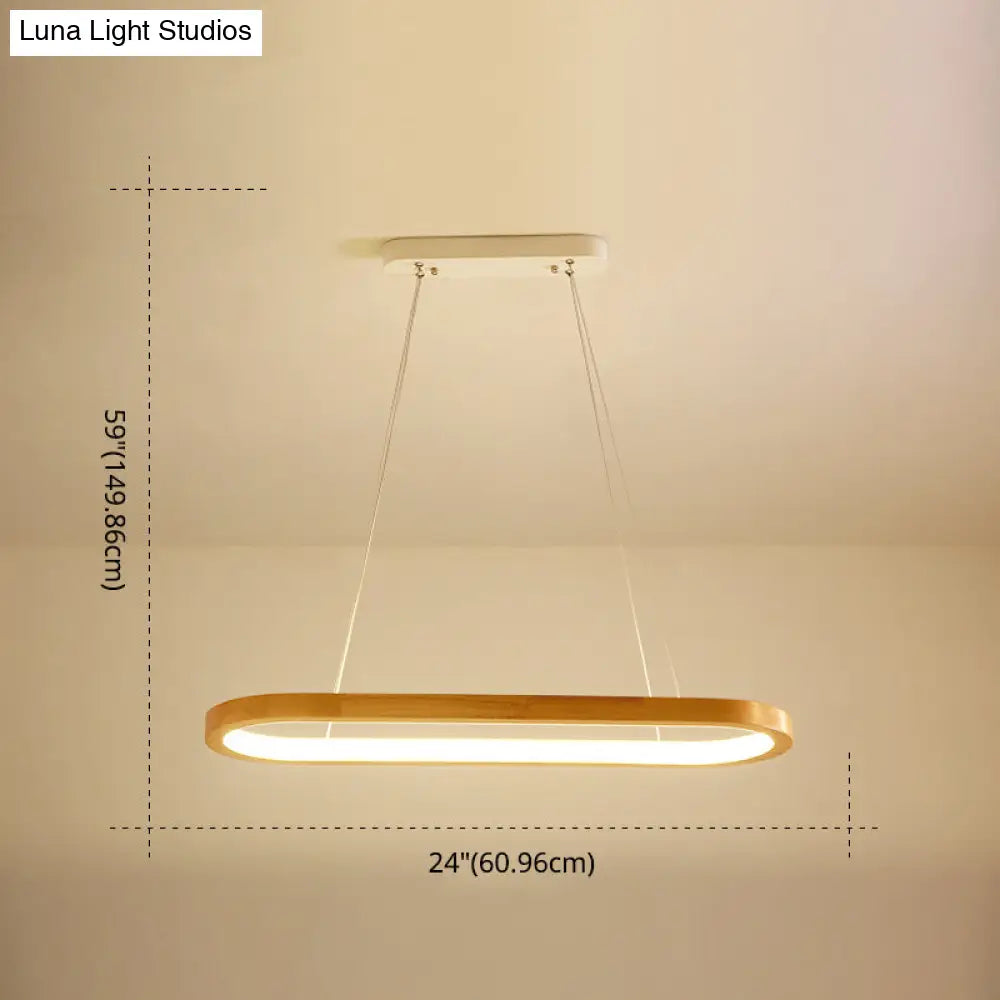 Minimalist Wood Island Pendant Led Ceiling Light - Modern Elliptic Design For Living Room