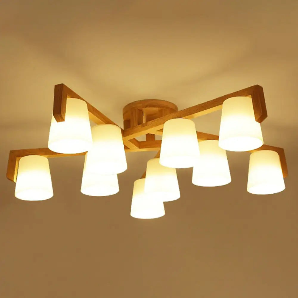 Minimalist Wood & Ivory Glass Ceiling Lamp For Bedroom 10 /
