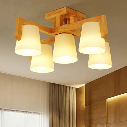 Minimalist Wood & Ivory Glass Ceiling Lamp For Bedroom 5 /